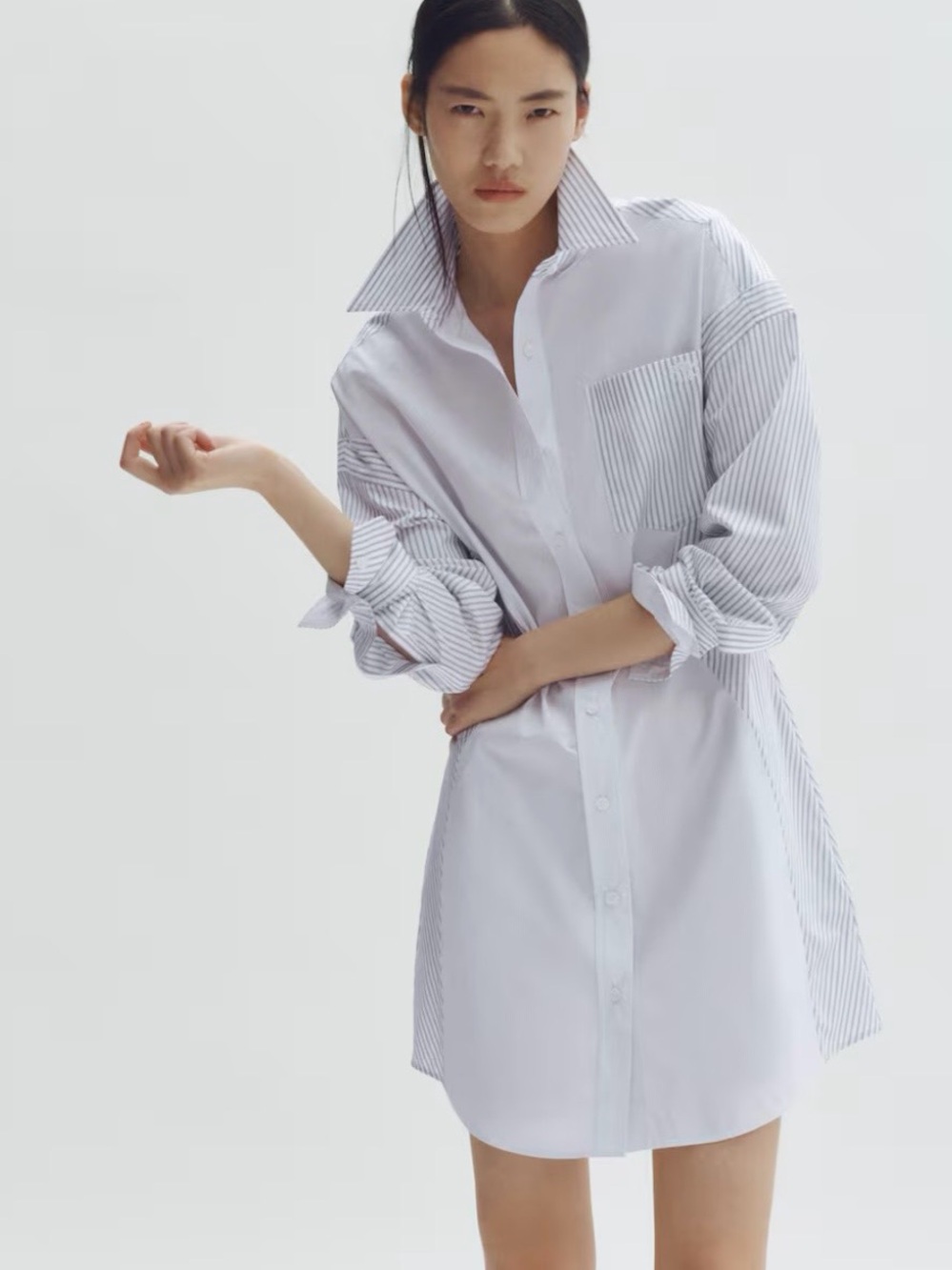 Stella McCartney x H&M Poplin Light Blue Striped Midi Shirt Dress